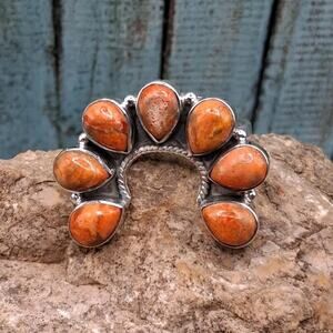 Spiny Oyster Naja Ring Size 7.5-10 Orange Sterling Silver Southwestern Style
